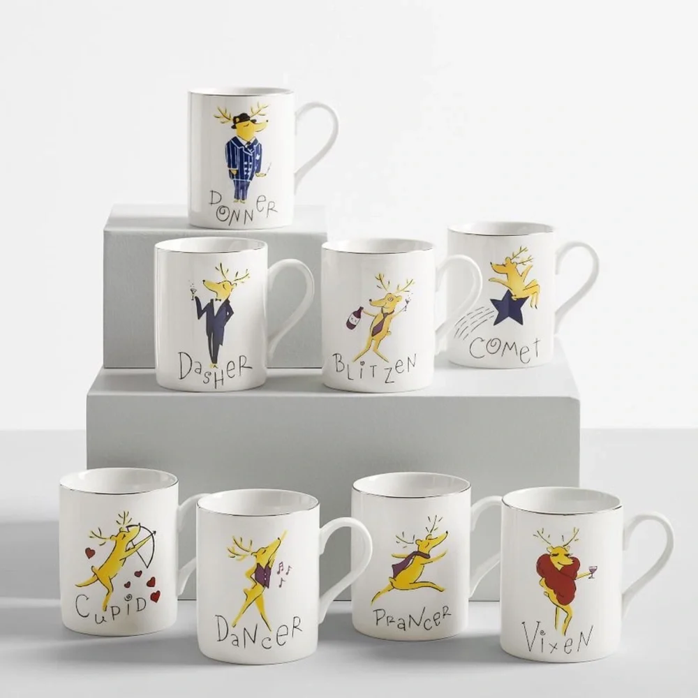 Pottery Barn Santa’s Reindeer Silver Rim Mug